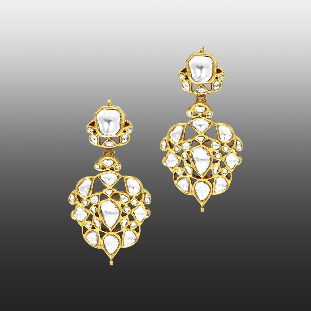 Ivory Polki Danglers with Geometric Petal Design